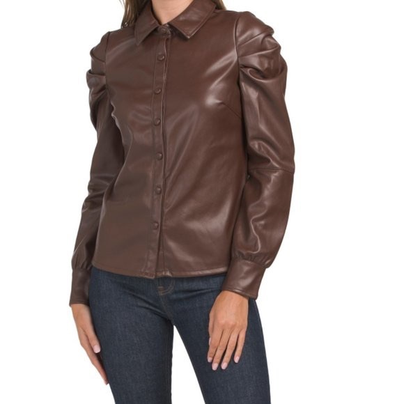 Avec Les Filles Tops - NWT Avec Les Filles Puff Sleeve Leather button down